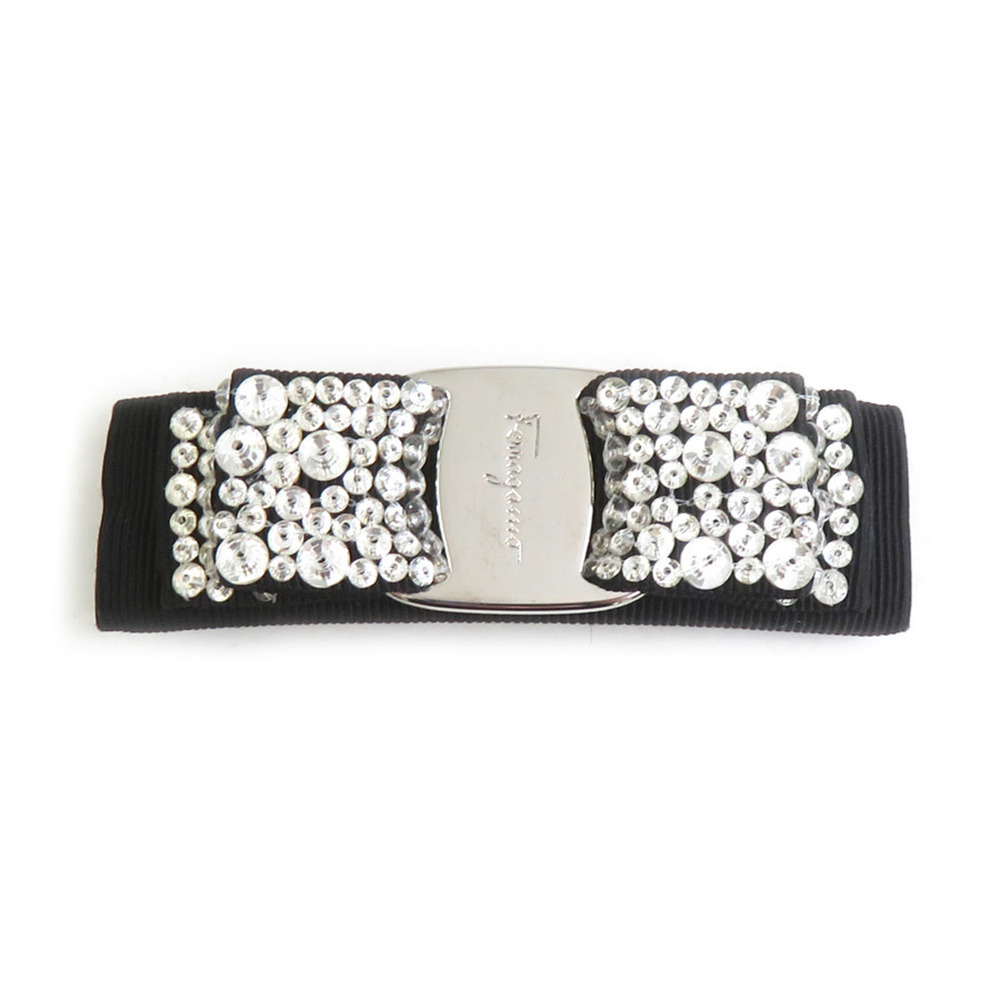 Salvatore Ferragamo Barrette, Vara Ribbon, Nylon Canvas, Rhinestone, Black, W...
